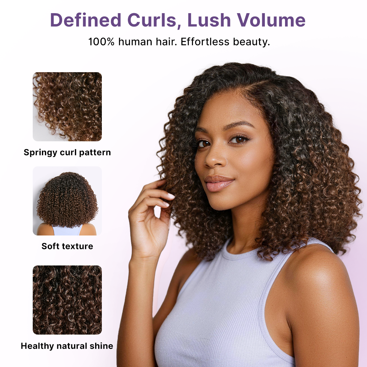 Glueless HD Lace Curly T-Part Lace Human Hair Wig - Ombre 180% Density | 10"-28"