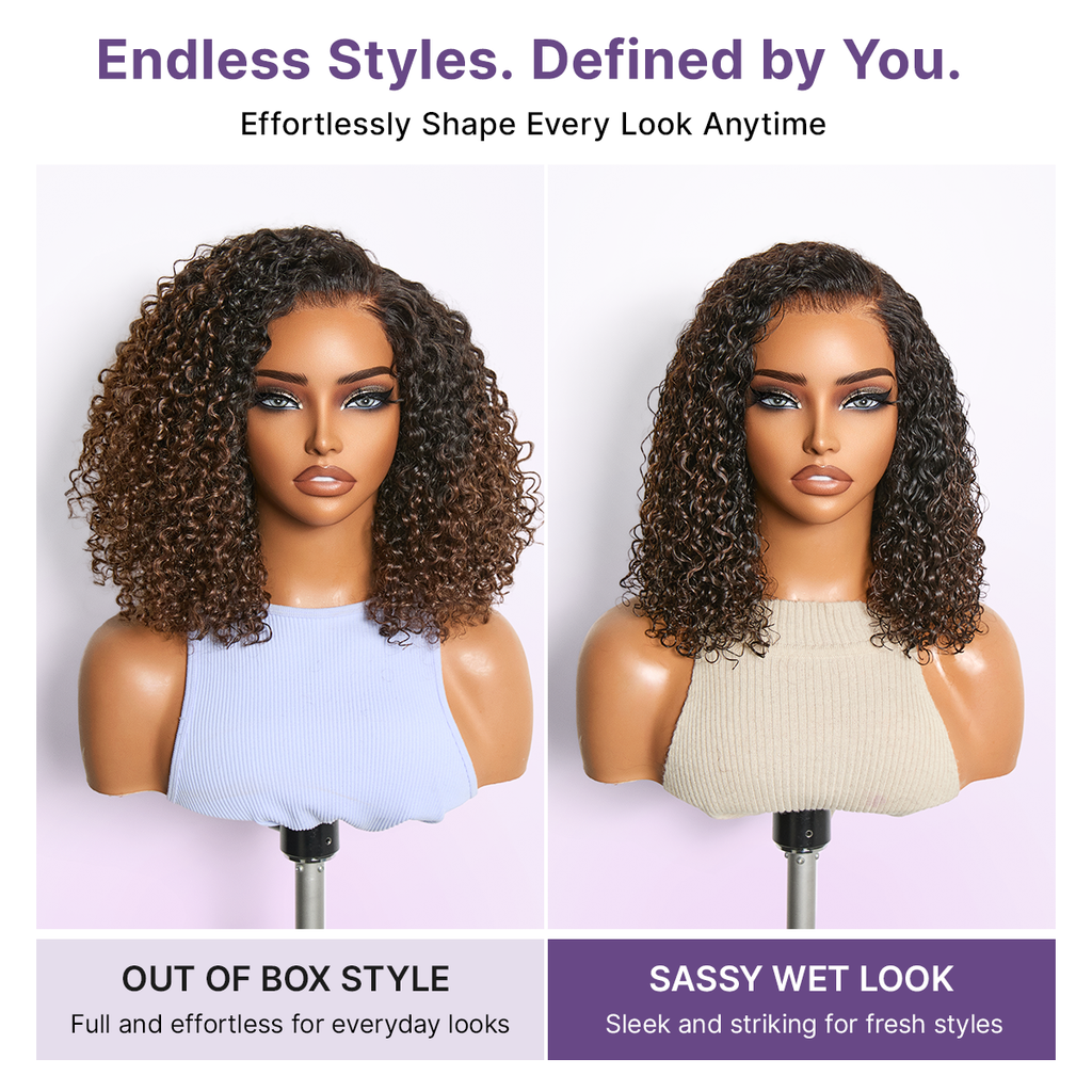 Glueless HD Lace Curly T-Part Lace Human Hair Wig - Ombre 180% Density | 10"-28"