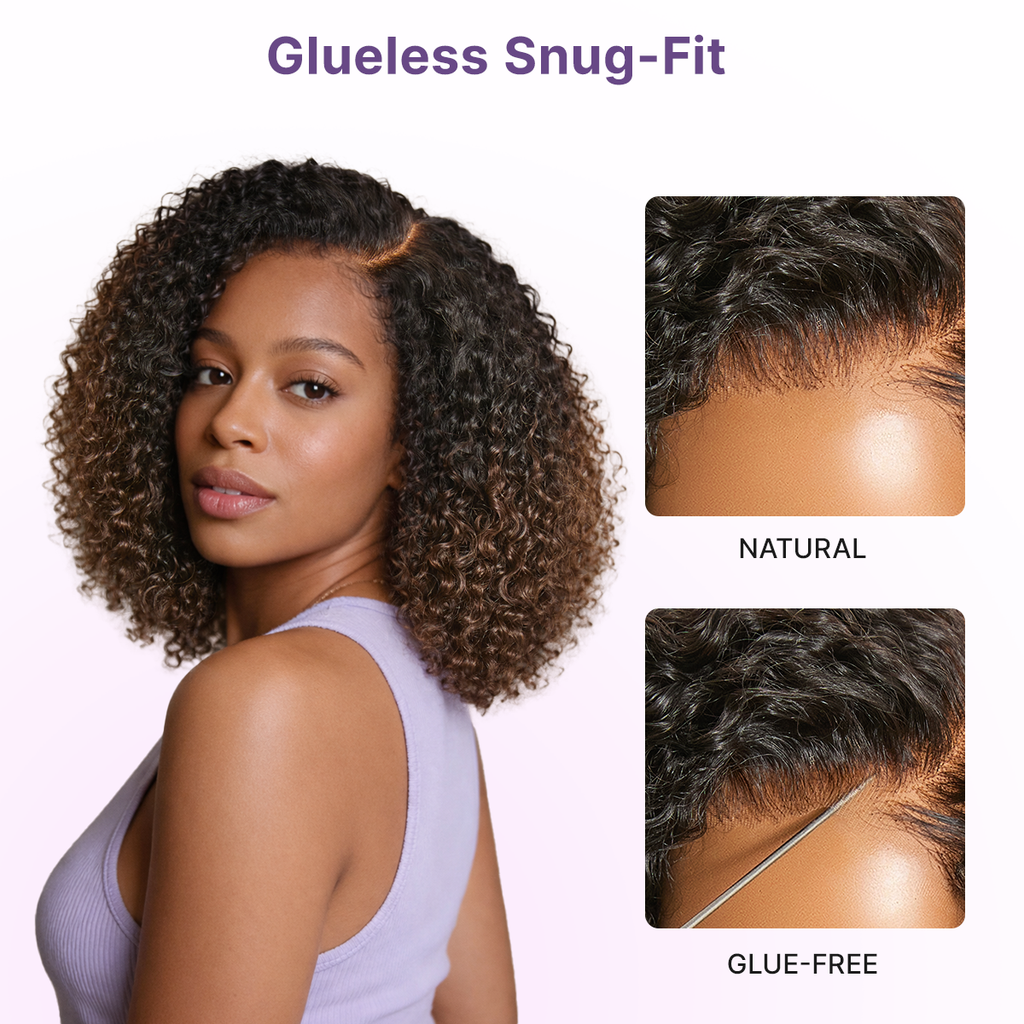 Glueless HD Lace Curly T-Part Lace Human Hair Wig - Ombre 180% Density | 10"-28"