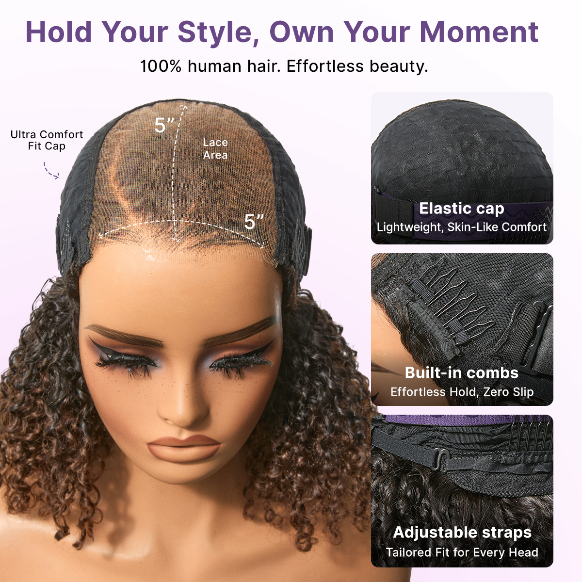 Glueless HD Lace Curly T-Part Lace Human Hair Wig - Ombre 180% Density | 10"-28"