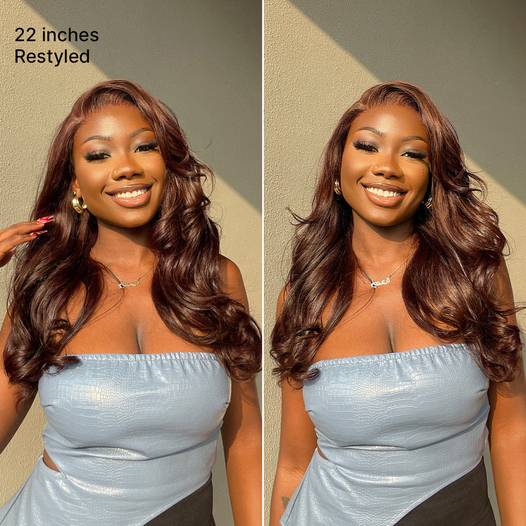 Glueless Straight T-Part Lace Human Hair Wig - Brown with Bangs 180% Density | 10"-28"