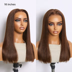 Glueless Straight T-Part Lace Human Hair Wig - Brown with Bangs 180% Density | 10"-28"