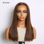 Glueless Straight T-Part Lace Human Hair Wig - Brown with Bangs 180% Density | 10"-28"