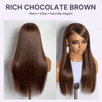 Glueless Straight T-Part Lace Human Hair Wig - Brown with Bangs 180% Density | 10"-28"