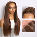 Glueless Straight T-Part Lace Human Hair Wig - Brown with Bangs 180% Density | 10"-28"