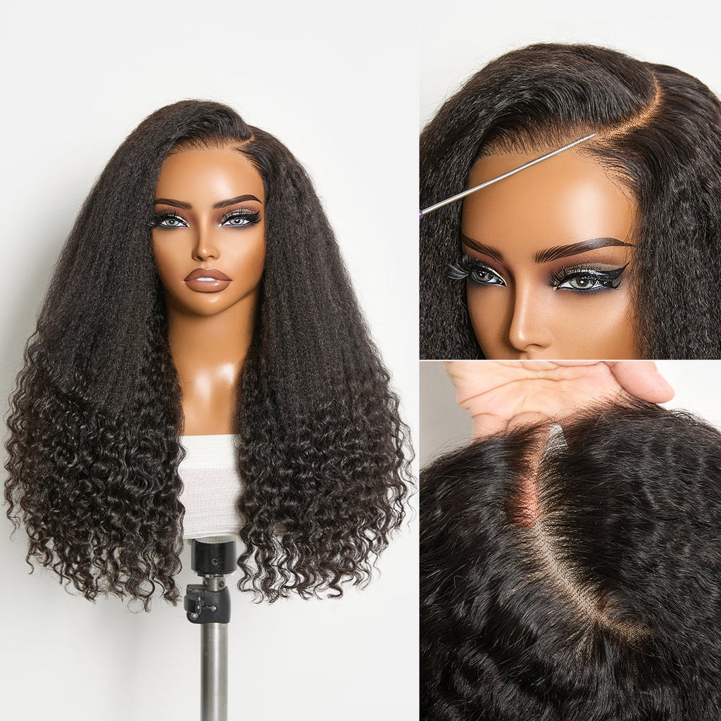 Glueless HD Lace Kinky Straight T-Part Lace Human Hair Wig - Grey | 10"-28"