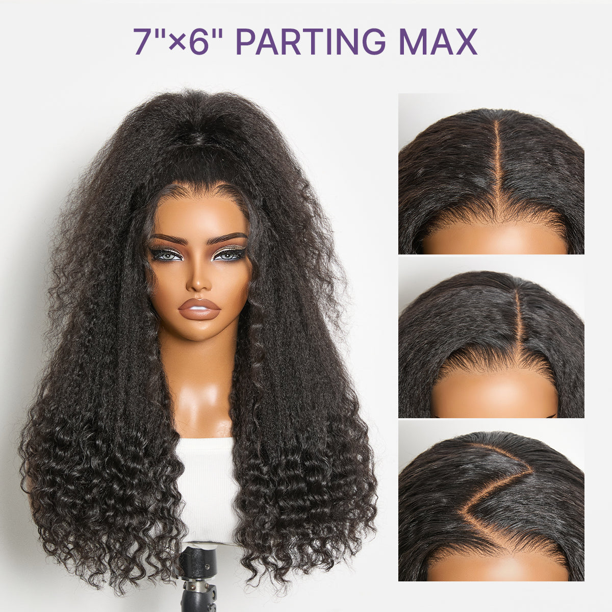 Glueless HD Lace Kinky Straight T-Part Lace Human Hair Wig - Grey | 10"-28"