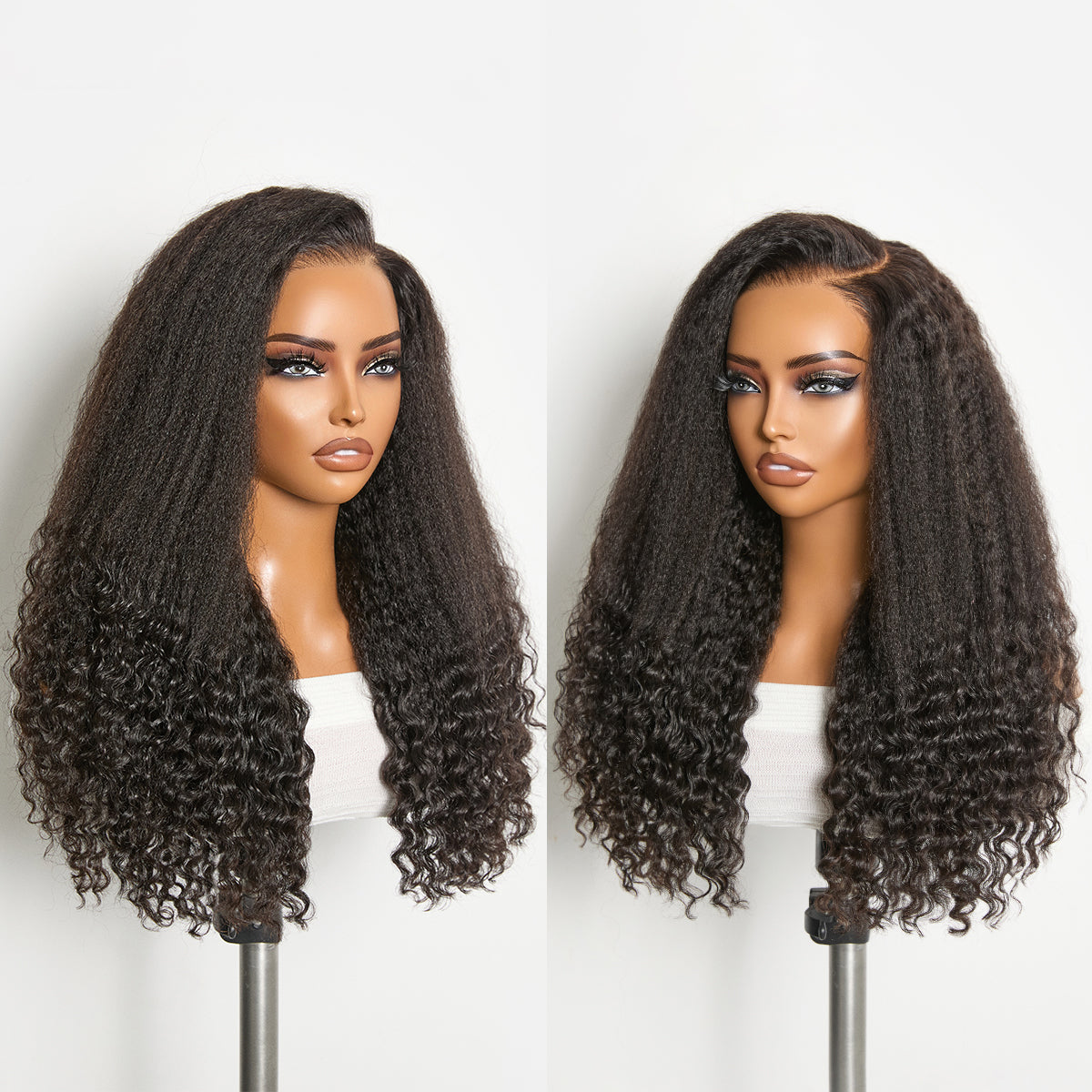 Glueless HD Lace Kinky Straight T-Part Lace Human Hair Wig - Grey | 10"-28"