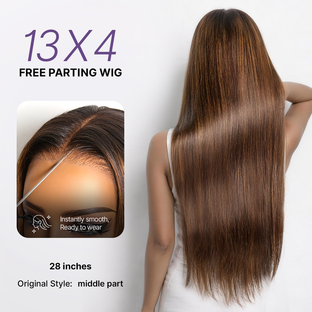 Glueless Straight T-Part Lace Human Hair Wig - Highlight | 10"-28"
