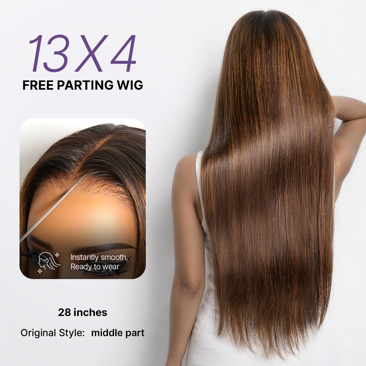 Glueless Straight T-Part Lace Human Hair Wig - Highlight | 10"-28"