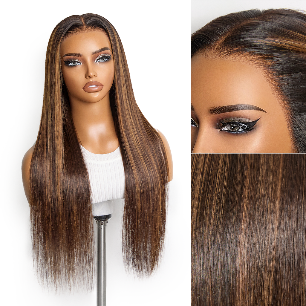 Glueless Straight T-Part Lace Human Hair Wig - Highlight | 10"-28"