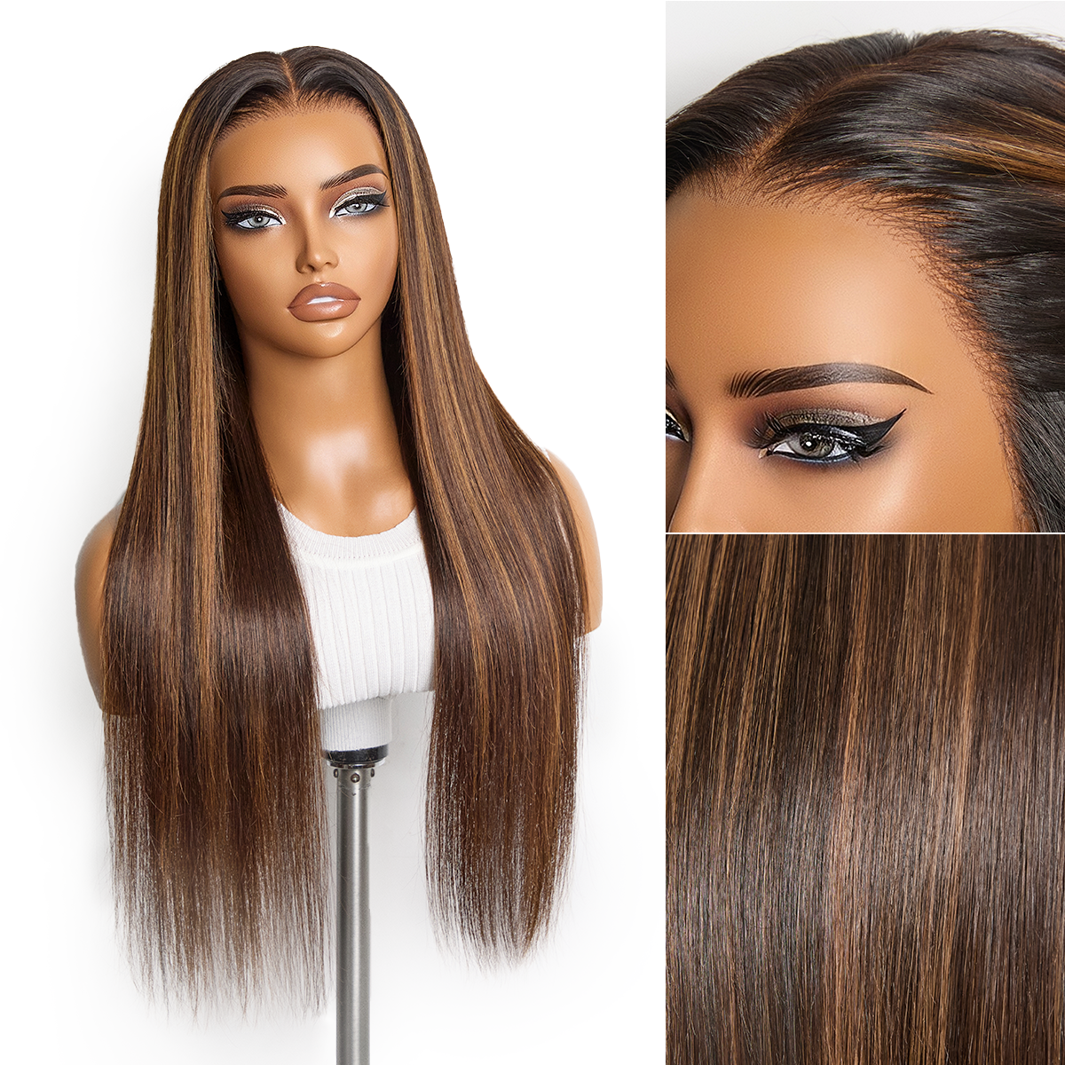 Glueless Straight T-Part Lace Human Hair Wig - Highlight | 10"-28"