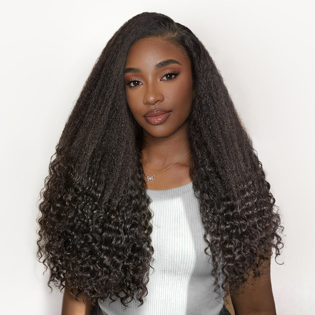 Glueless HD Lace Kinky Straight T-Part Lace Human Hair Wig - Grey | 10"-28"