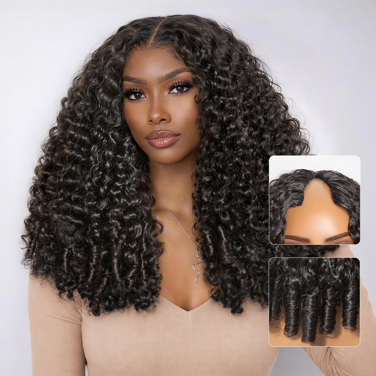Glueless Curly V-Part Human Hair Wig 180% Density | 10"-28"