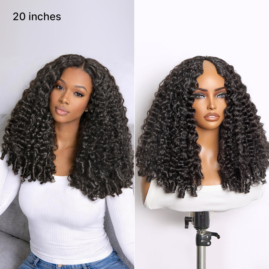 Glueless Curly V-Part Human Hair Wig 180% Density | 10"-28"