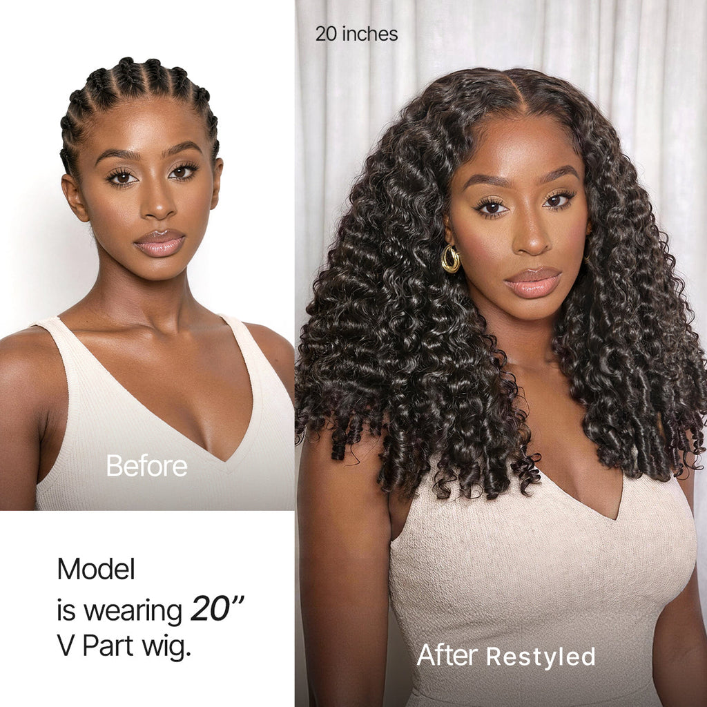 Glueless Curly V-Part Human Hair Wig 180% Density | 10"-28"