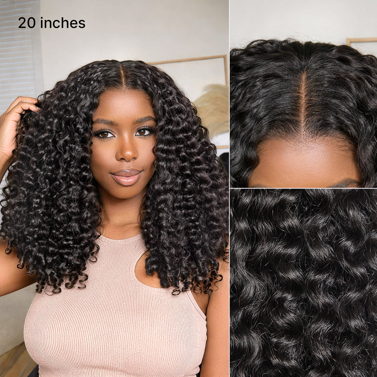 Glueless Curly V-Part Human Hair Wig 180% Density | 10"-28"