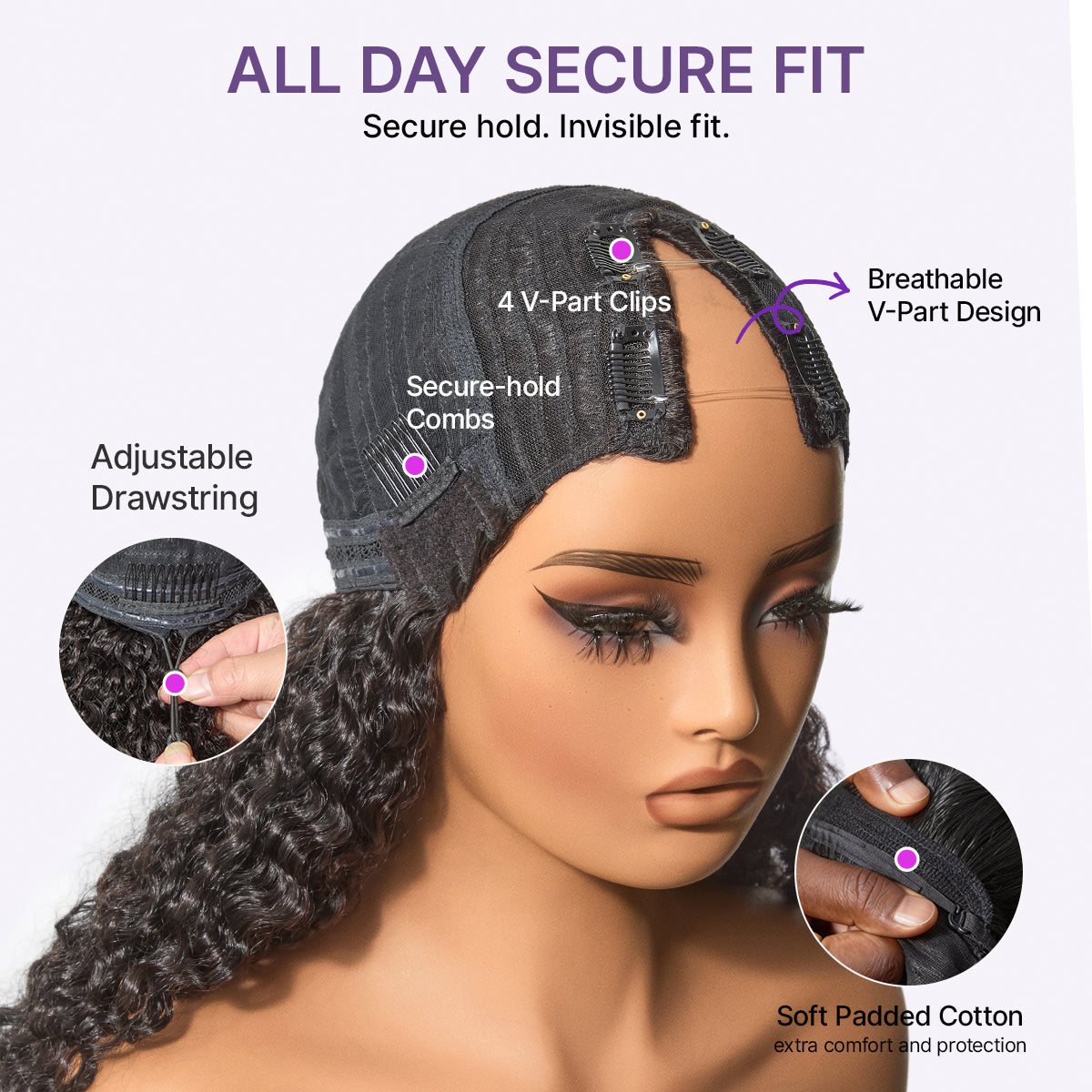 Glueless Curly V-Part Human Hair Wig 180% Density | 10"-28"