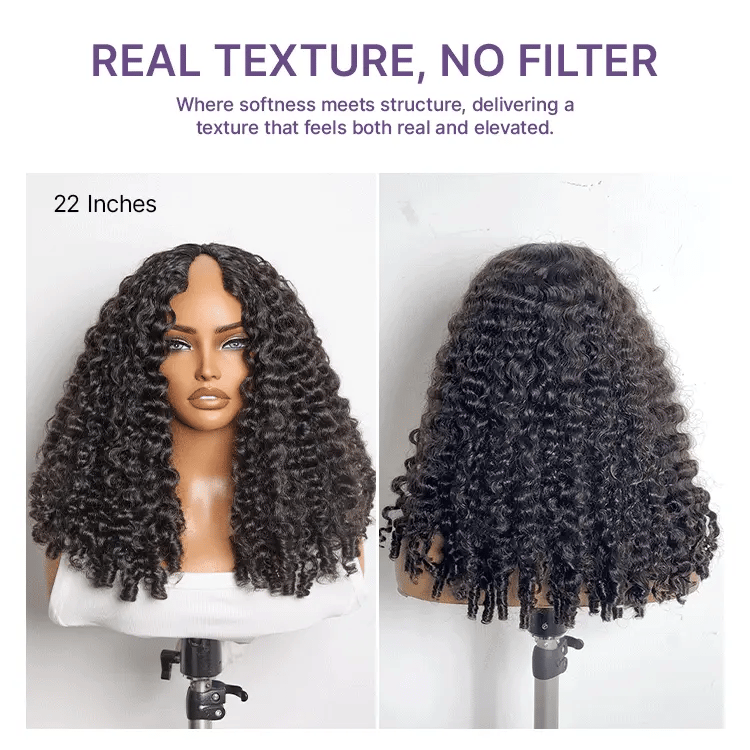 Glueless Curly V-Part Human Hair Wig 180% Density | 10"-28"