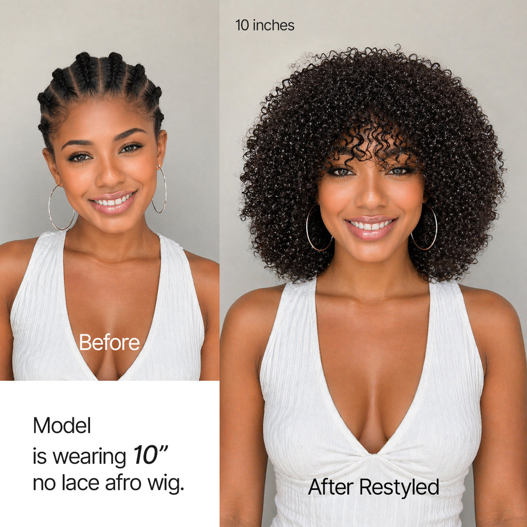 Glueless Curly Human Hair Wig 200% Density | 8"-14"