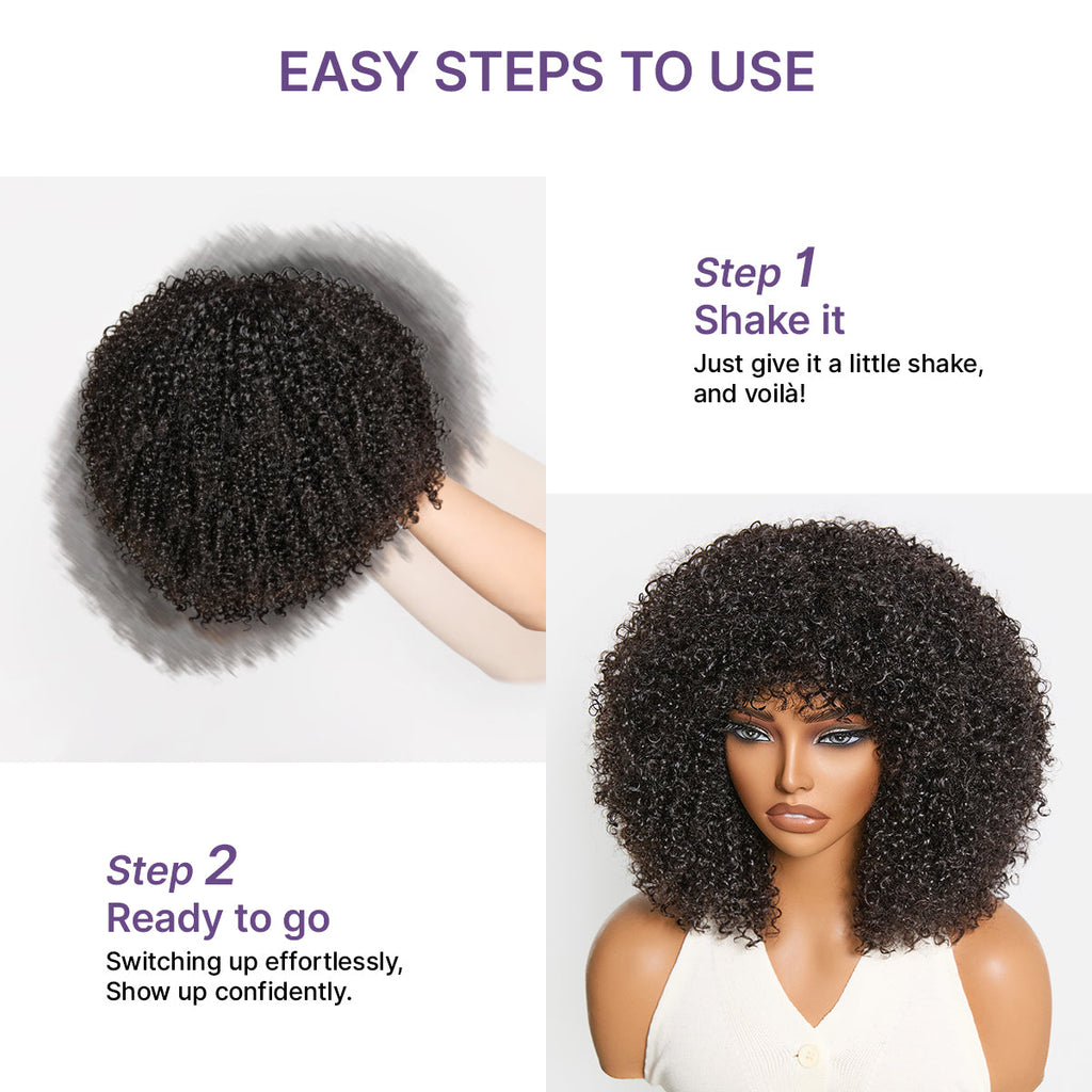 Glueless Curly Human Hair Wig 200% Density | 8"-14"