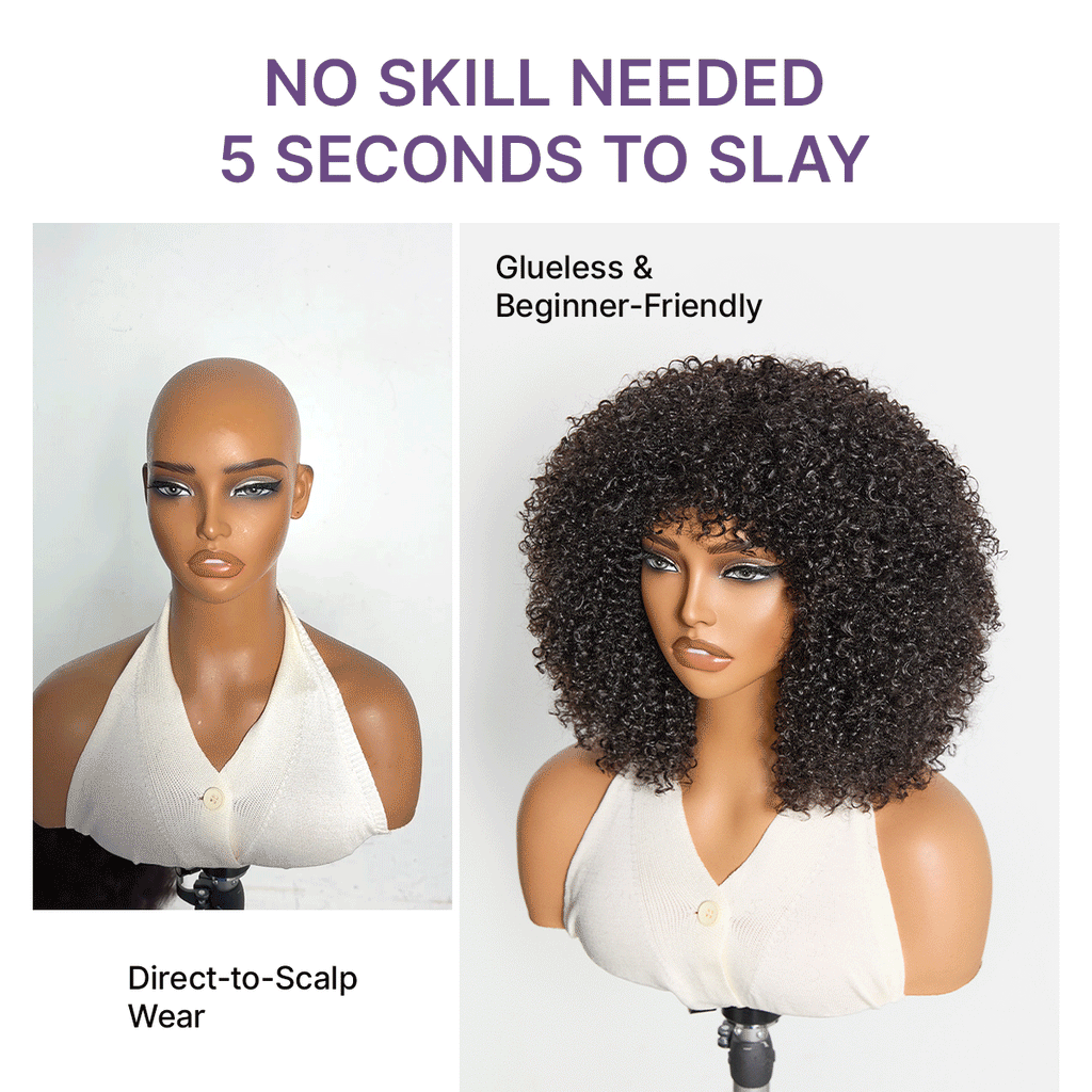 Glueless Curly Human Hair Wig 200% Density | 8"-14"