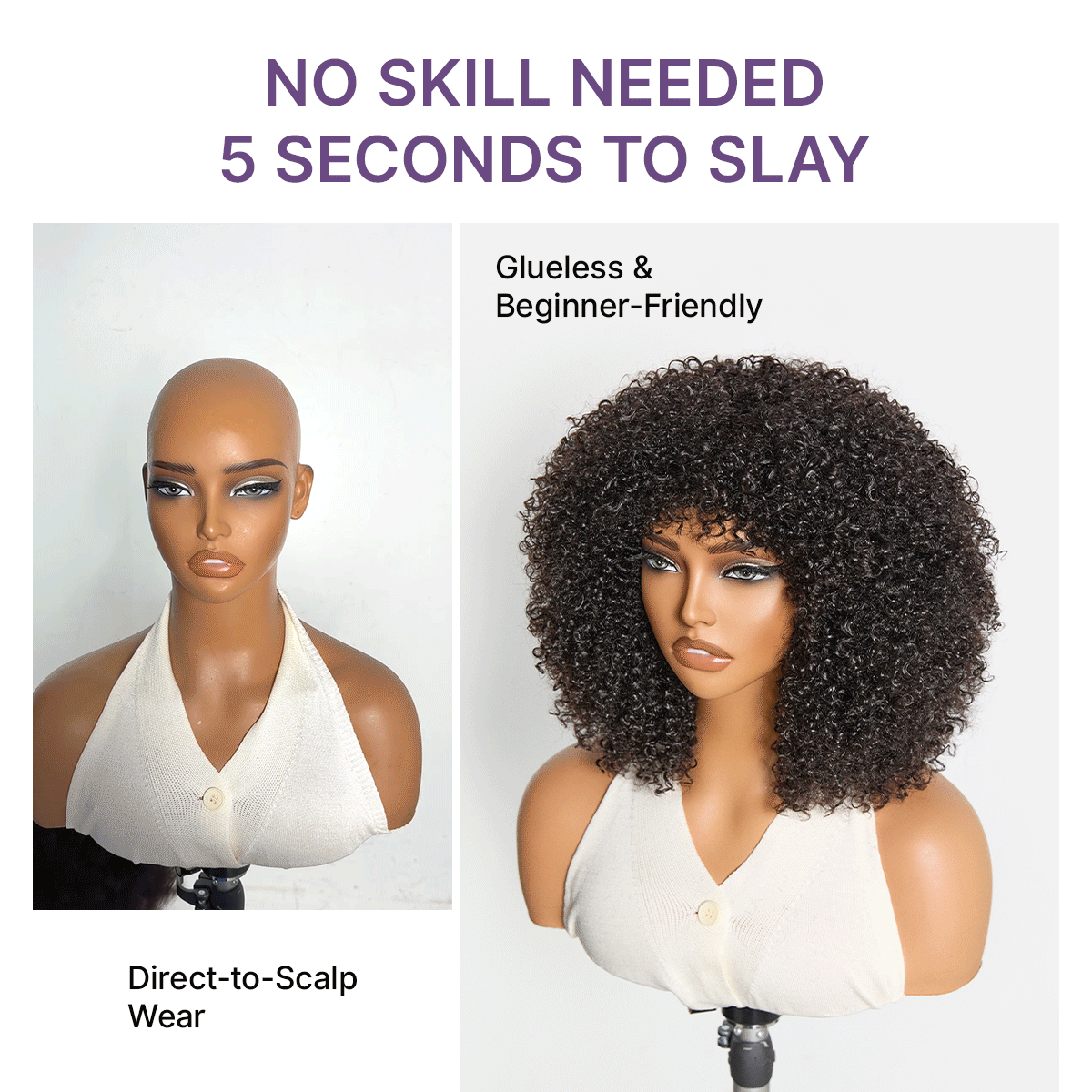 Glueless Curly Human Hair Wig 200% Density | 8"-14"