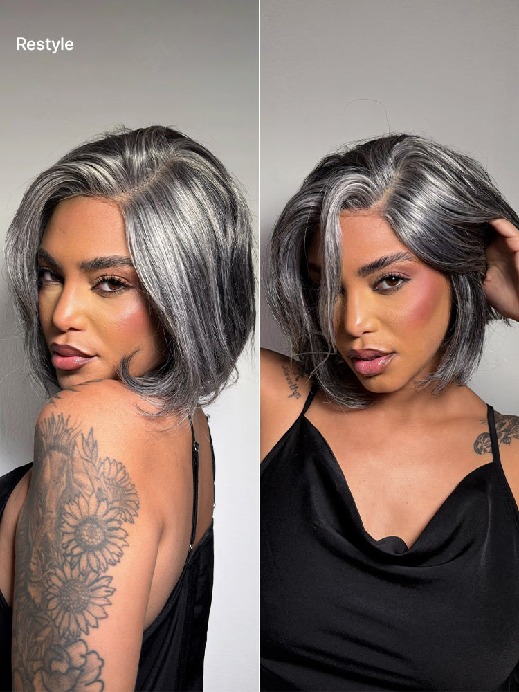 Glueless HD Lace Layered T-Part Lace Human Hair Wig - Grey | 8"-14"