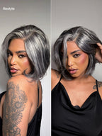 Glueless HD Lace Layered T-Part Lace Human Hair Wig - Grey | 8"-14"
