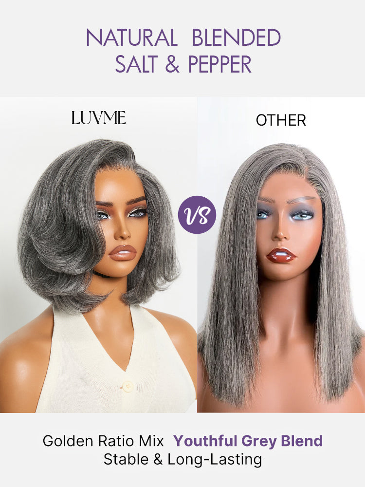 Glueless HD Lace Layered T-Part Lace Human Hair Wig - Grey | 8"-14"