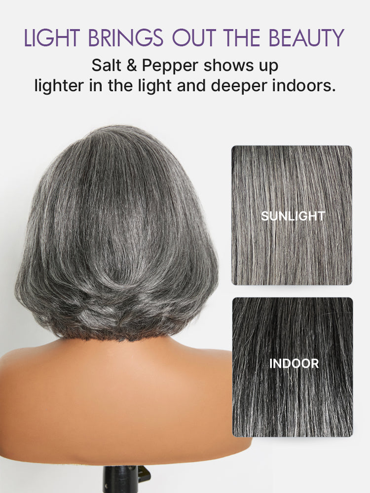 Glueless HD Lace Layered T-Part Lace Human Hair Wig - Grey | 8"-14"