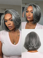 Glueless HD Lace Layered T-Part Lace Human Hair Wig - Grey | 8"-14"