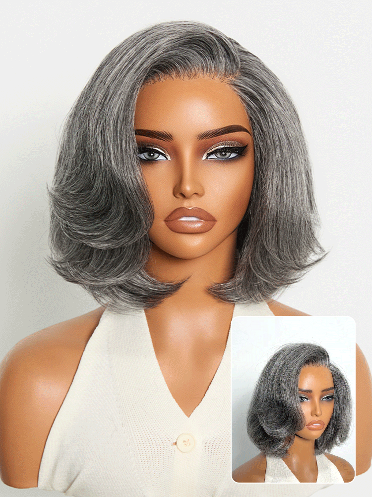 Glueless HD Lace Layered T-Part Lace Human Hair Wig - Grey | 8"-14"