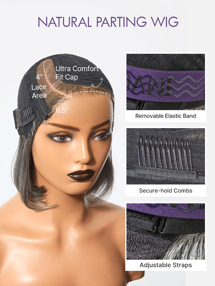 Glueless HD Lace Layered T-Part Lace Human Hair Wig - Grey | 8"-14"