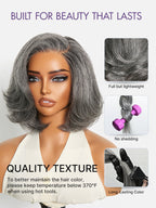 Glueless HD Lace Layered T-Part Lace Human Hair Wig - Grey | 8"-14"
