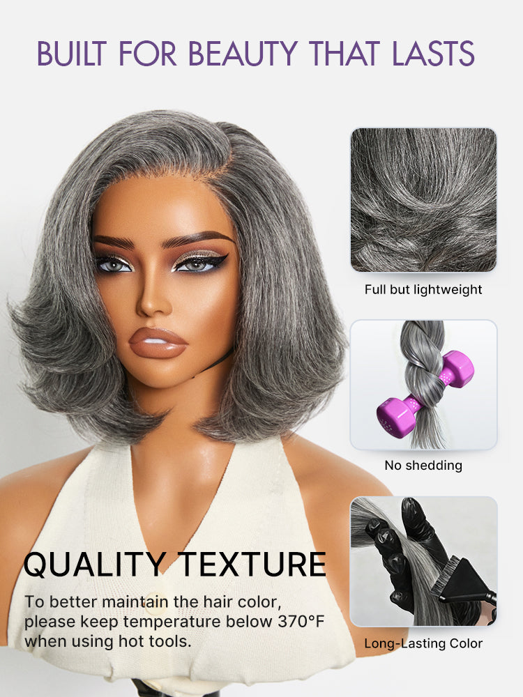 Glueless HD Lace Layered T-Part Lace Human Hair Wig - Grey | 8"-14"