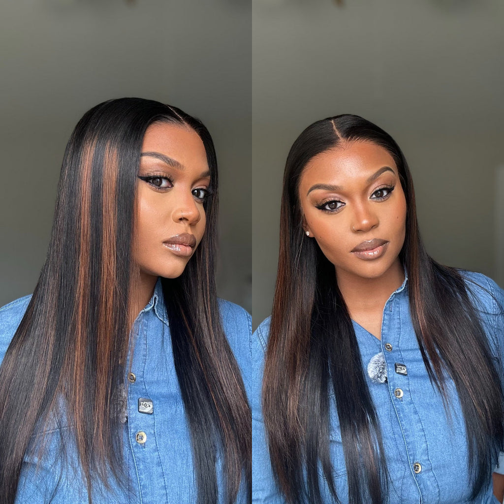 Glueless Straight 13X4 Frontal Human Hair Wig - Highlight | 10"-28"
