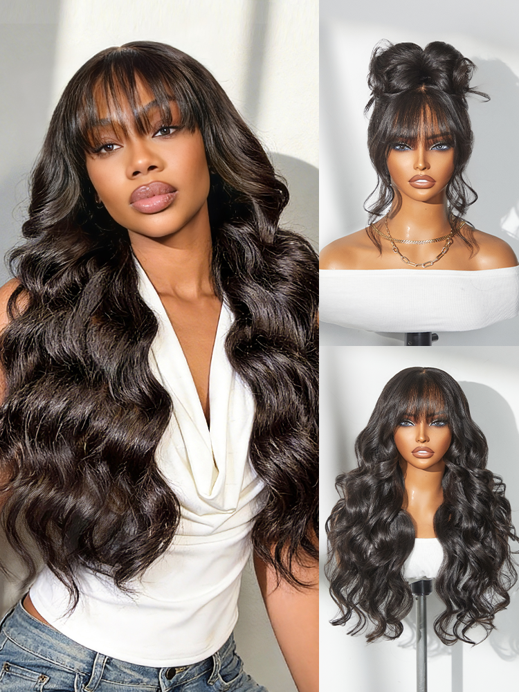 Glueless HD Lace Loose Wave T-Part Lace Human Hair Wig with Bangs 180% Density | 10"-28"