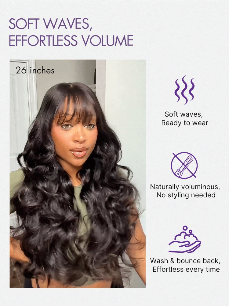 Glueless HD Lace Loose Wave T-Part Lace Human Hair Wig with Bangs 180% Density | 10"-28"