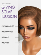 Glueless HD Lace Pixie T-Part Lace Human Hair Wig - Brown with Bangs | 8"-14"