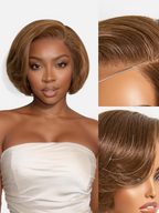Glueless HD Lace Pixie T-Part Lace Human Hair Wig - Brown with Bangs | 8"-14"