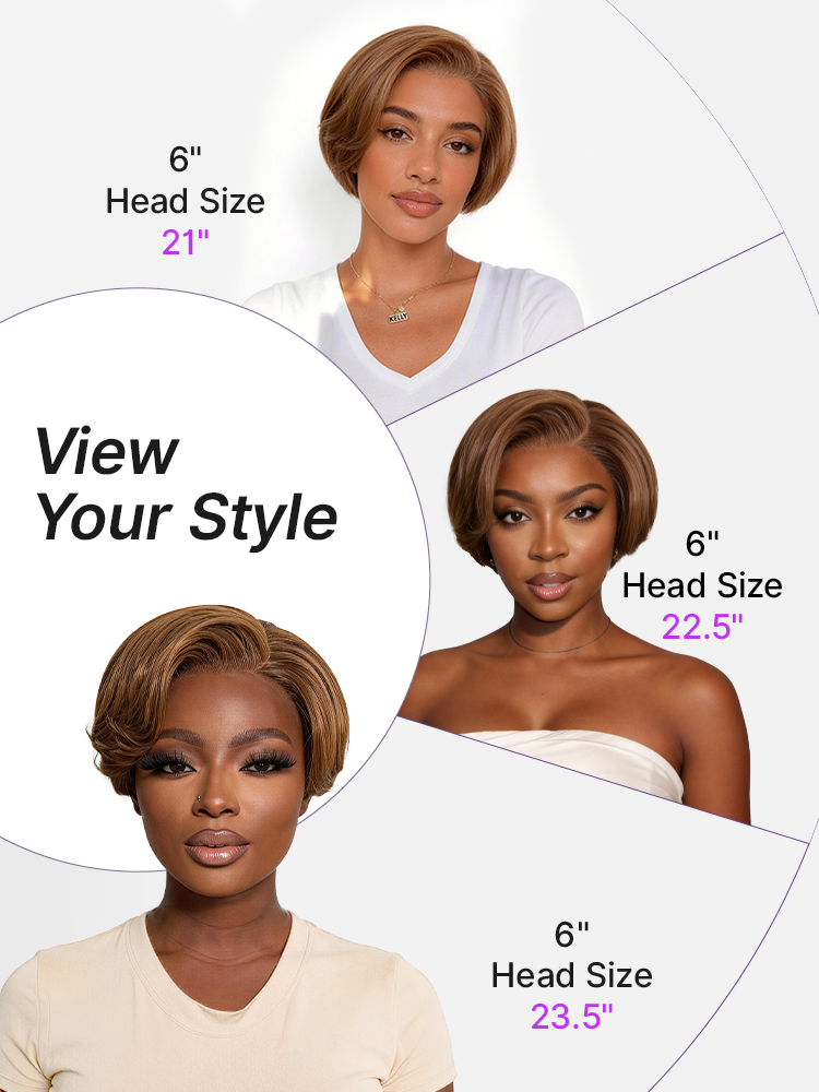 Glueless HD Lace Pixie T-Part Lace Human Hair Wig - Brown with Bangs | 8"-14"