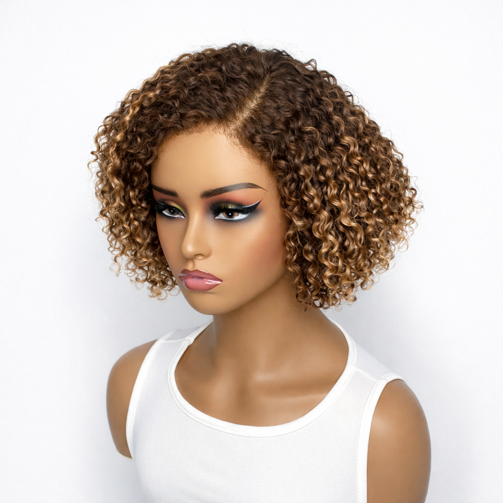 Glueless Curly T-Part Lace Human Hair Wig - Blonde | 10"-28"