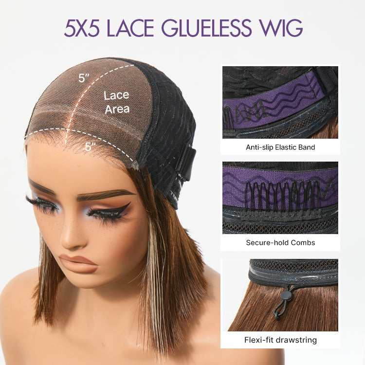 Glueless HD Lace Bob T-Part Lace Human Hair Wig - Highlight | 8"-14"