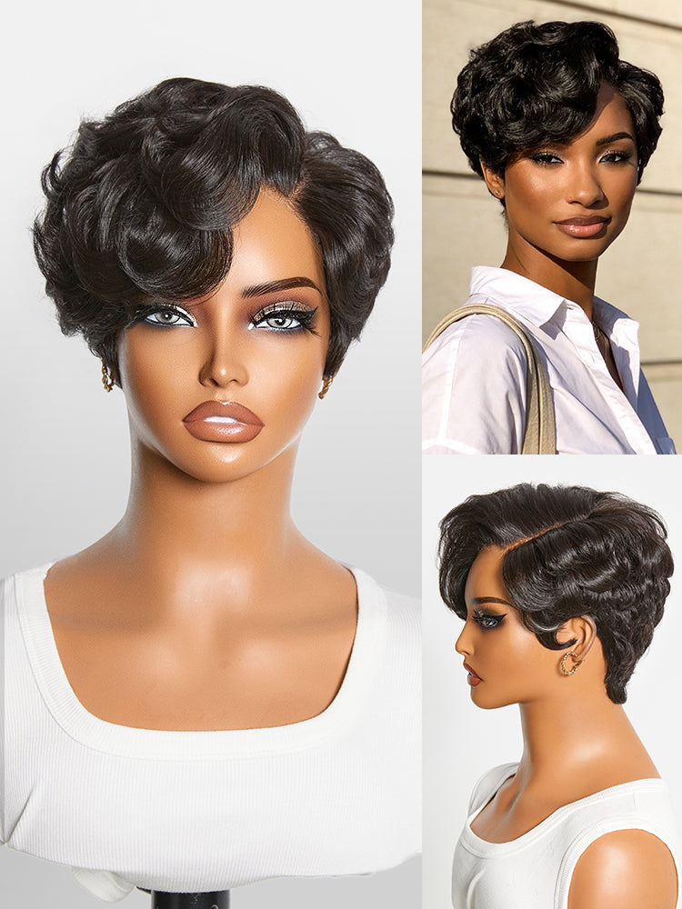 Glueless HD Lace Pixie T-Part Lace Human Hair Wig - Grey | 8"-14"