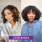 HD Lace Curly T-Part Lace Human Hair Wig - Ombre with Bangs | 10"