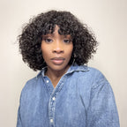 HD Lace Curly T-Part Lace Human Hair Wig - Ombre with Bangs | 10"