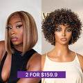 Glueless Bob 4X4 Closure Human Hair Wig - Highlight with Bangs | 10"