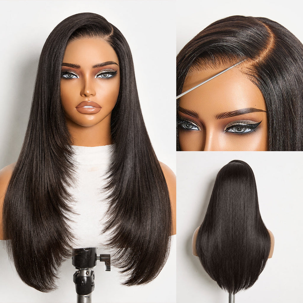 Glueless HD Lace Layered T-Part Lace Human Hair Wig - Grey | 8"-14"