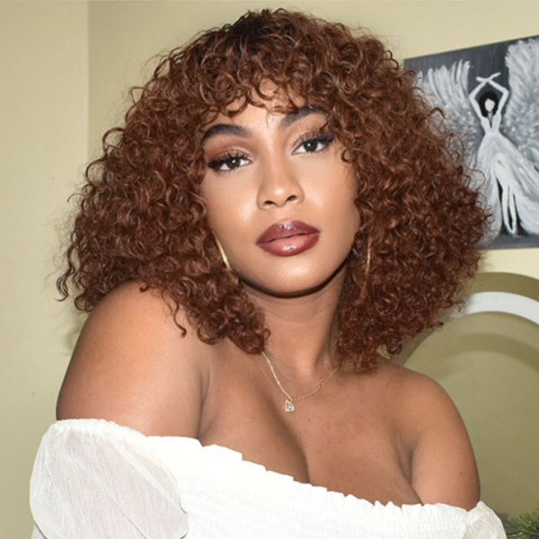 Glueless Bob Human Hair Wig - Red with Bangs | 8"-14"